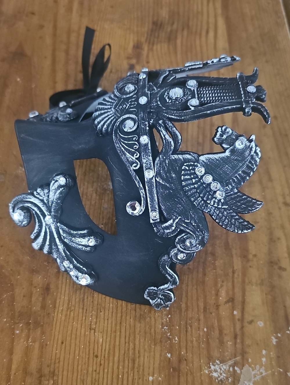 Halloween Mask-Black-Silver & Rhinestones - Picture 3 of 5